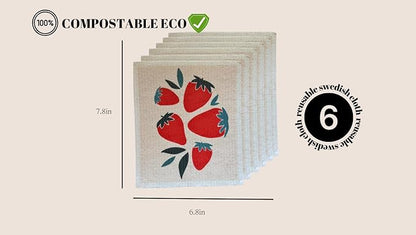 SOONSOO Swedish Dishcloths 6Pack Absorbent Eco-Friendly Reusable Cleaning Cloths for Kitchen - Multi-Purpose Machine Washable, Compostable, Quick Drying Zero Waste Cellulose Kitchen Cloths (Fruit1)