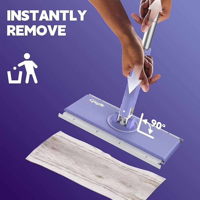 ClicLak Sweeper Mop, Instantly Attach & Remove Cloth Touch-Free, Compatible with Swiffer Pads, Clamp Clip Dust Mop with 10 Dry Cloth for Kitchen House Wood Hardwood Vinyl Tile Floor Wall Cleaning
