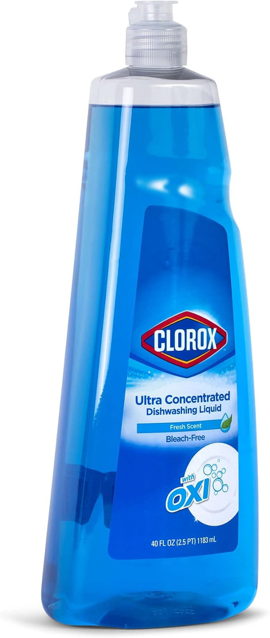 Clorox Liquid Dish Soap with Oxi in Fresh Scent, 40 Fl Oz | Bleach-Free Dishwashing Liquid Powers Through Grease to Wash Dishes and Clean | Ultra Concentrated Dishwashing Soap (Pack of 2)