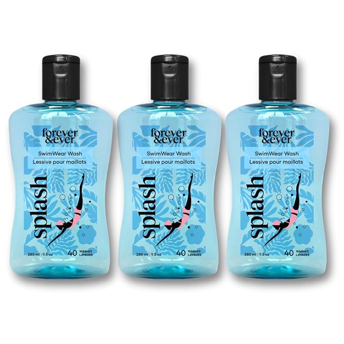 Splash All Natural Laundry Detergent Liquid, Delicate Laundry Detergent with No Residue, Chlorine Remover for Swimsuits, High Efficiency (HE) Compatible, Gentle Chlorine Neutralizer, 280ml, Pack of 3
