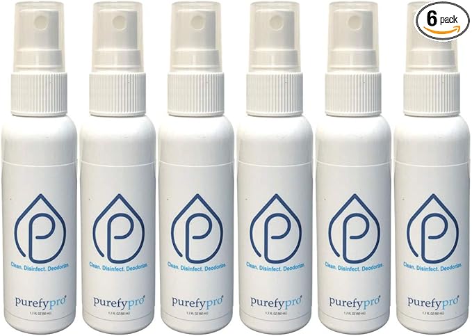 Purefypro Disinfectant Spray (1.7oz, 6 Pack) - No Rinse. No Residue. Kills 99.9999% Norovirus, HIV, Hepatitis, Flu, Monkeypox Virus, and Fungi, MRSA VRE, Drug Resistant Germs. (On The Go)