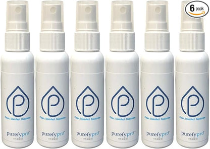 Purefypro Disinfectant Spray (1.7oz, 6 Pack) - No Rinse. No Residue. Kills 99.9999% Norovirus, HIV, Hepatitis, Flu, Monkeypox Virus, and Fungi, MRSA VRE, Drug Resistant Germs. (On The Go)