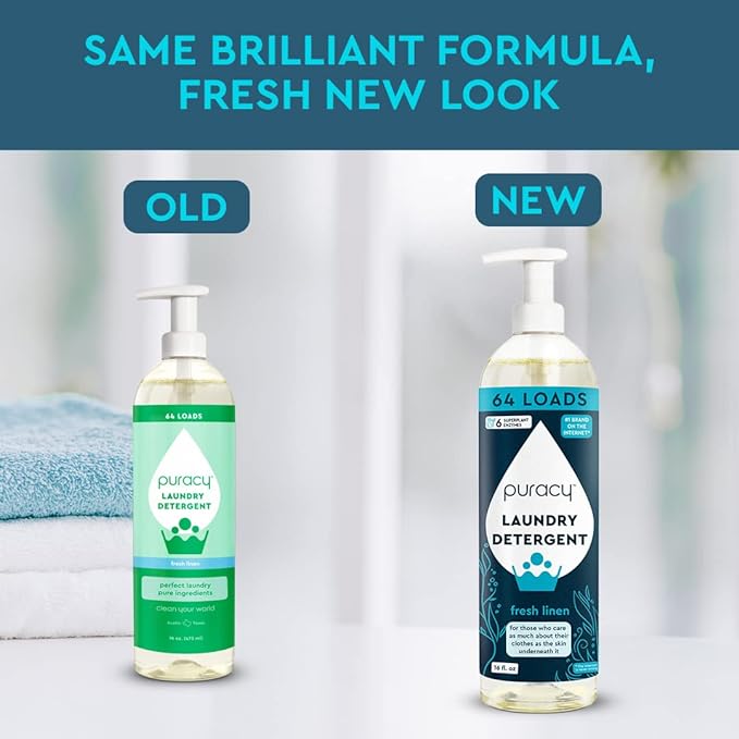 Puracy Laundry Detergent - Enzyme-Powered Liquid Laundry Detergent Concentrate, Natural Laundry Detergent Seen on TikTok, Non-Toxic (Free & Clear, and Fresh Linen, 16 fl oz, 2-Pack, 128 Loads)