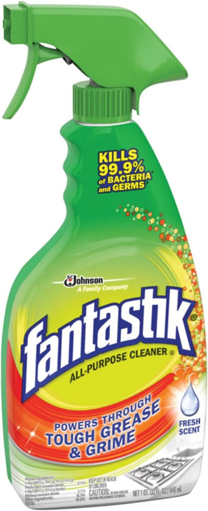 Fantastik All Purpose Cleaner Spray 32 oz + Lemon Scent All Purpose Cleaner Spray 32 oz + All Purpose Cleaner Spray with Bleach 32 oz Bundle with Microfiber Cloth - Multi-Surface Cleaning - (7 Items)
