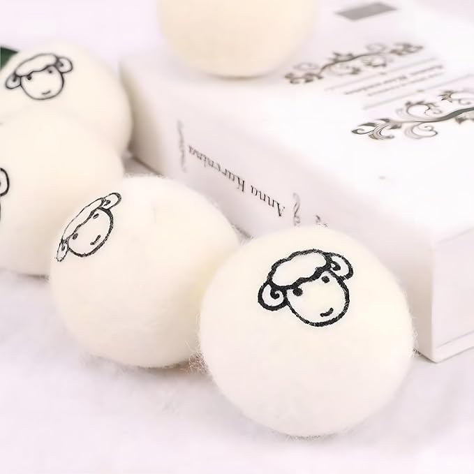Wool Dryer Balls (Pack of 6), Premium Reusable New Zealand Natural Fabric Softener，Save Drying Time，Reduced Creasing of Clothing(1 (Pack of 6))