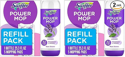 Swiffer PowerMop Multi-Surface Refill Pack for Floor Cleaning, Includes 5 Mopping Pad Refills, 1 Cleaning Solution with Lavender Scent (Pack of 2)