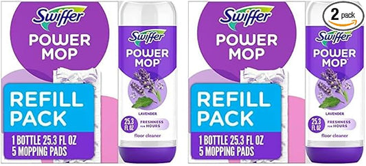 Swiffer PowerMop Multi-Surface Refill Pack for Floor Cleaning, Includes 5 Mopping Pad Refills, 1 Cleaning Solution with Lavender Scent (Pack of 2)