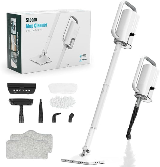 Steam Cleaner, 6 in1 Rotated Steam Mop Cleaner with 2 Modes, 2 Microfiber Pads, 400ML Removable Tank, 23FT Power Cable, Detachable Steam Mops for Floor, Laminate Floor, Tiles Cleaning (Sliver Gray)