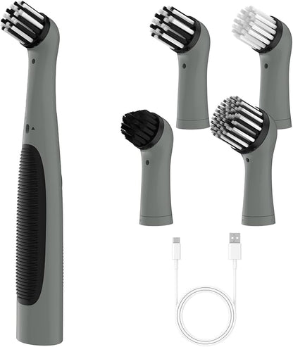 SOARING Rechargeable Electric Cleaning Brush with 4 in 1 Multiple Brush Heads,Indoor Household Cordless Motorized Brush for Bathroom Toilet Kitchen Tile Crevice (Gray & Black)