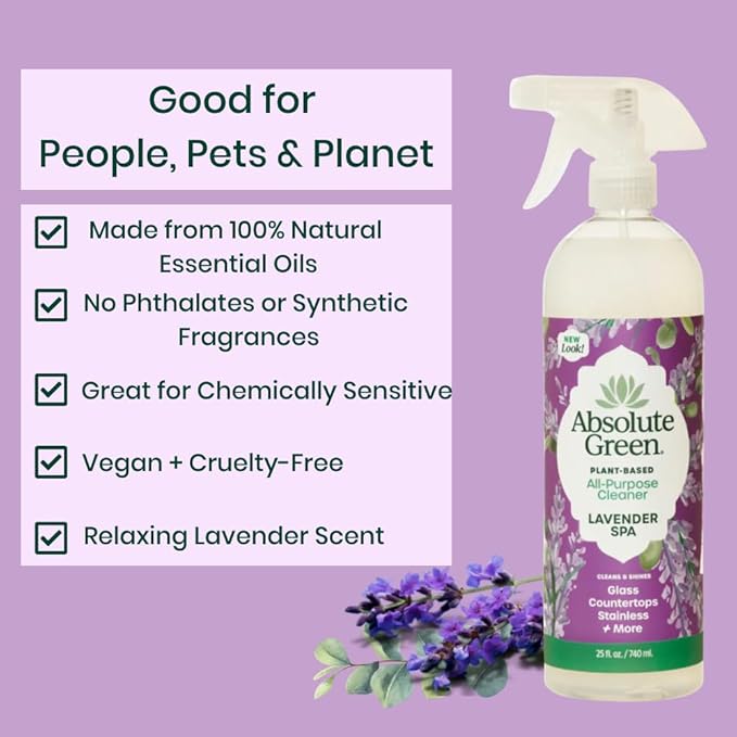 All Purpose Cleaner Spray, Non-Toxic, Kitchen, Bath, Countertop, Stainless, Safe around Kids + Pets, Natural Lavender Spa Scent, 25 oz (2 Pack)