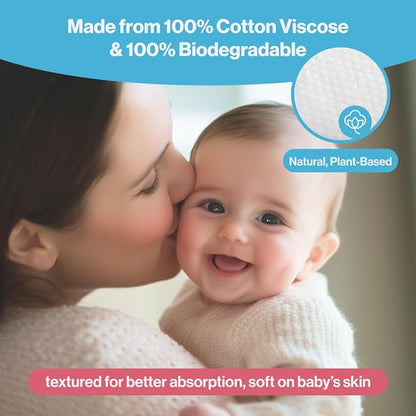 BabbleRoo Dry Wipes for Baby - 100% Plant-Based Cotton Wipes, Hypoallergenic, Fragrance-Free, Chemical-Free, Gentle for Sensitive Skin, Use Wet or Dry for Diaper Changes and Cleanups– 400 Wipes