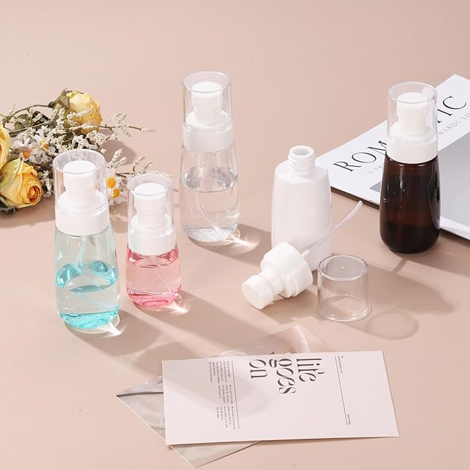 uxcell 6Pcs Small Spray Bottles, 100ml/3.4 oz Travel Size Spray Bottle Fine Mist Empty Refillable Travel Containers with Labels for Perfume Cosmetic Essential Oil (White/Clear)
