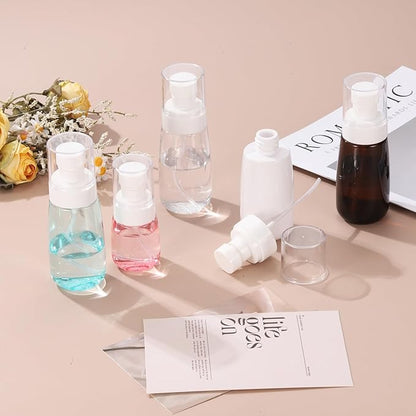 uxcell 6Pcs Small Spray Bottles, 100ml/3.4 oz Travel Size Spray Bottle Fine Mist Empty Refillable Travel Containers with Labels for Perfume Cosmetic Essential Oil (White/Clear)