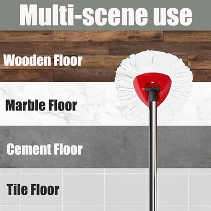 Spin Mop Head, Base, Handle Replacement for O-Ceda EasyWring Microfiber Spin Mop, 2 Microfiber Mop Refills, 1 Triangle Mops Head Cover and 30-58in Mop Handle Set Combo (White(1 Tank System))