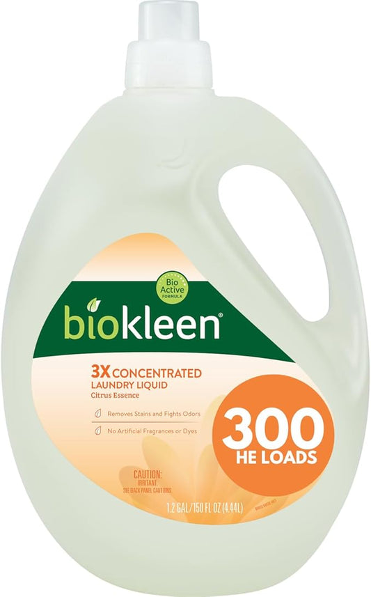 Biokleen Natural Laundry Detergent Liquid - 300 Loads- Eco Friendly Concentrated Plant Based Safe for Kids and Pets No Artificial Colors or Preservatives
