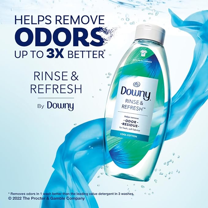 Downy Rinse & Refresh Laundry Odor Remover And Fabric Softener, Cool Cotton, 48 Fl Oz, HE Compatible Laundry Sanitizer, Safe On All Fabrics, Downy Fabric Softener, Liquid Fabric Softener