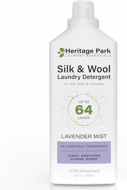 Heritage Park Silk & Wool All-Natural Lavender Mist Scent, pH-Neutral Laundry Detergent – Enzyme-Free, Concentrated Up to 64 loads (32 fl oz)