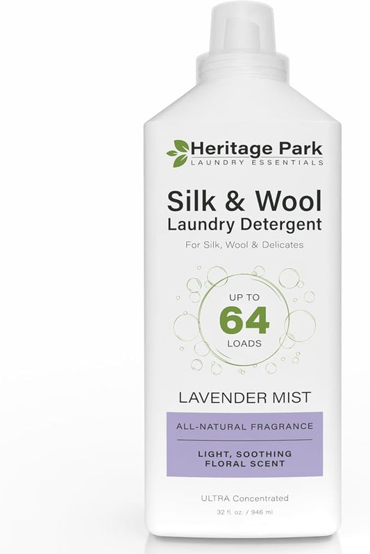 Heritage Park Silk & Wool All-Natural Lavender Mist Scent, pH-Neutral Laundry Detergent – Enzyme-Free, Concentrated Up to 64 loads (32 fl oz)