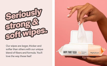 Wipe That Tush - Soothing Oatmeal Scent - Hypoallergenic Flushable Wipe (100) - 2 packs of 50 Wipes - Naturally scented & hypoallergenic