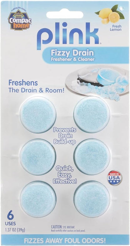 COMPAC HOME Plink Sink Drain Cleaner and Deodorizer, Air Fresheners for Garbage Disposal, Home Accessory Cleaning Products for Kitchen, Drain Cleaner, Lemon Scent, 6 Count (Pack of 1), 6 Tablets