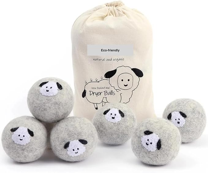 Wool Dryer Balls, Extra Large, Set of 6, Natural Fabric Softener, Chemical Free, Scented XL, Reuable and Replacement for Fabric Softener (Gray)