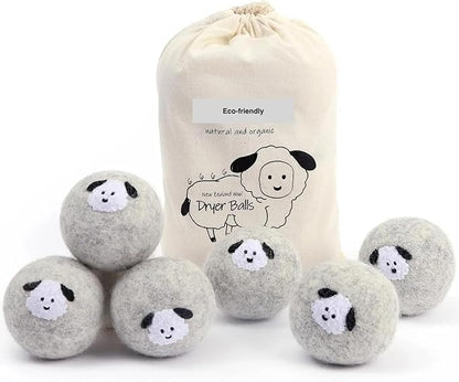 Wool Dryer Balls, Extra Large, Set of 6, Natural Fabric Softener, Chemical Free, Scented XL, Reuable and Replacement for Fabric Softener (Gray)