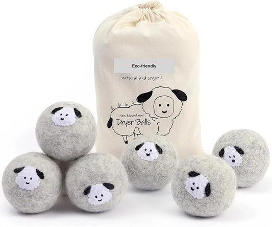 Wool Dryer Balls, Extra Large, Set of 6, Natural Fabric Softener, Chemical Free, Scented XL, Reuable and Replacement for Fabric Softener (Gray)