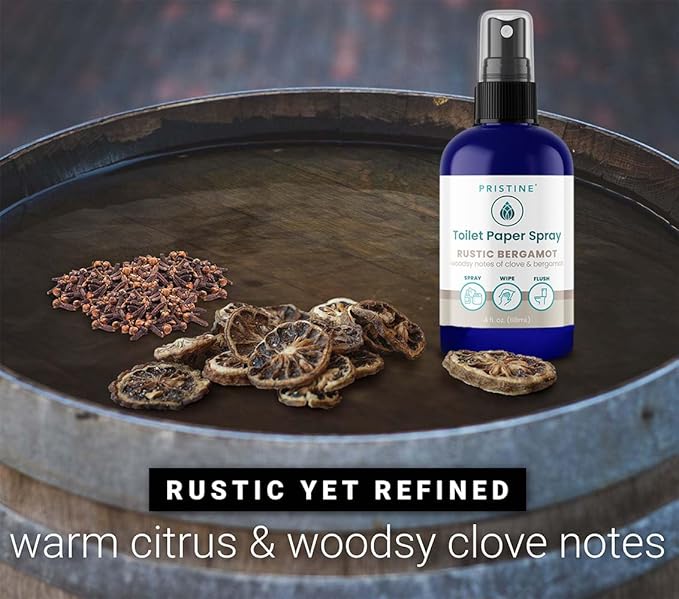 Toilet Paper Spray Instead of Wipes and Bidets - Like Foam Alternative and Gel Alternatives to Wipes, is a Refreshing Bidet Attachment Substitute, Rustic Bergamot, 4 fl oz