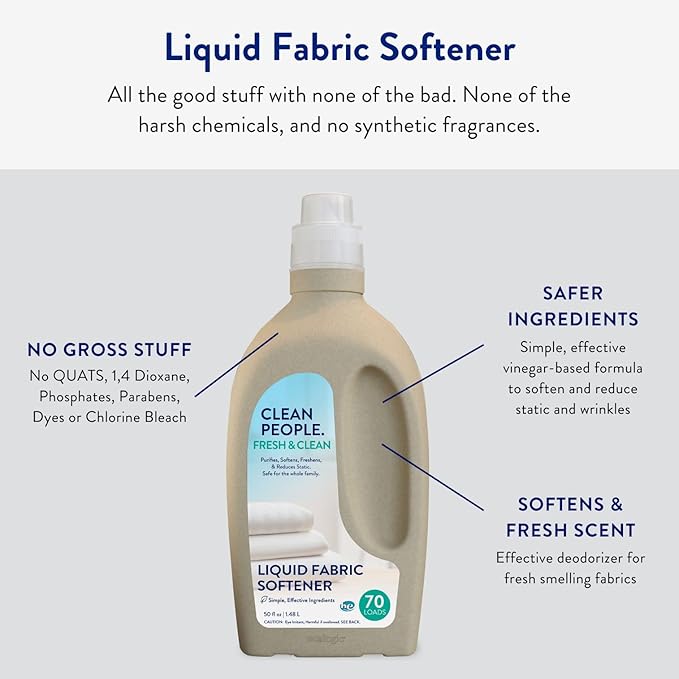 The Clean People Liquid Fabric Softener - Softens & Removes Static Cling - Vegan (50 Fl Oz, Fresh & Clean)