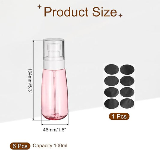 uxcell 6Pcs Small Spray Bottles, 100ml/3.4 oz Travel Size Spray Bottle Fine Mist Empty Refillable Travel Containers with Labels for Perfume Cosmetic Essential Oil (Pink/Clear)