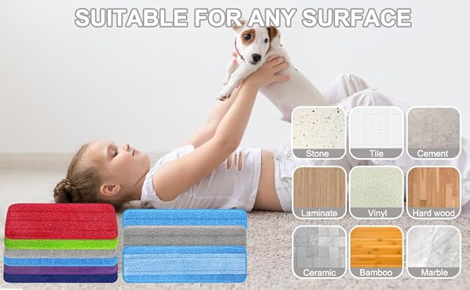 16.5 inch Reusable Mop Pads Microfiber Spray Mop Replacement Heads for Wet/Dry Mops Compatible with Bona Floor Care System (6 Pack)