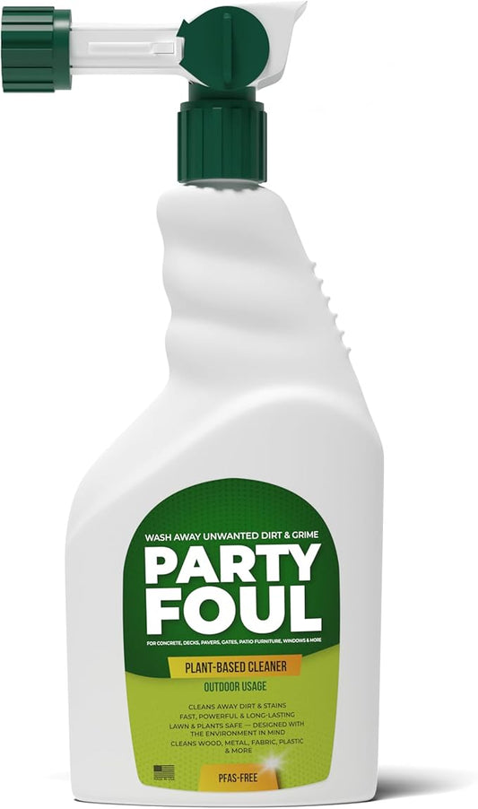 Party Foul Plant-Based Cleaner Spray | Eco-Friendly, Vegan Formula for Tiles, Counters, Granite, Metal, Glass, Wood & More | Natural I For Decks, Patios, BBQ Spills, Outdoor - 32 oz