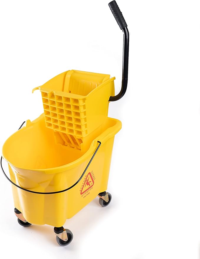 Matthew Cleaning 38 Quart Commercial Mop Bucket INCL.Wet String Mop with Side Press Wringer On Wheels,Heavy Duty Tandem Portable Floor Cleaning Wavebrake,Ideal for Household,Industrial,Restaurant