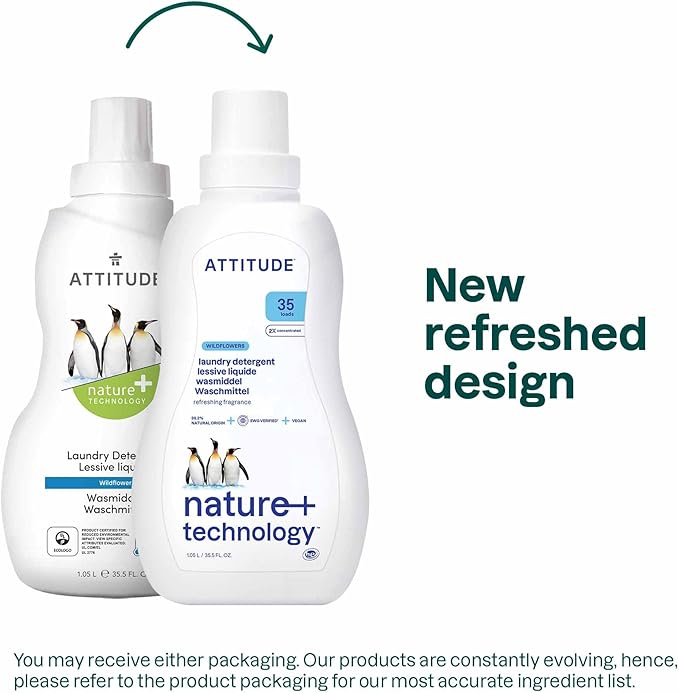 ATTITUDE Liquid Laundry Detergent, EWG Verified Laundry Soap, HE Compatible, Vegan and Plant Based Products, Cruelty-Free, Wildflowers, 35 Loads, 35.5 Fl Oz