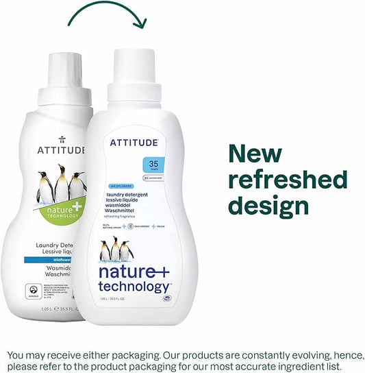 ATTITUDE Liquid Laundry Detergent, EWG Verified Laundry Soap, HE Compatible, Vegan and Plant Based Products, Cruelty-Free, Wildflowers, 35 Loads, 35.5 Fl Oz