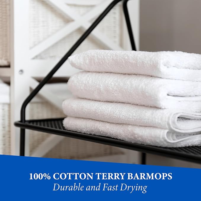 GREEN LIFESTYLE Terry Kitchen Bar Mops Kitchen Towel 12 Pack, Pure Cotton White Dish Cloths, Rags, Restaurant Cleaning Towels Ring Spun 100% Cotton, 14x17 inches