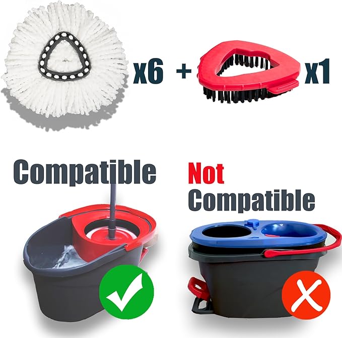 Mop Head Replacement for O Ceda: Stubborn Dirt and Grout Line Scrub Brush Attachment and Spin Mop Refill Set Compatible with Oceda - 6 Microfiber Replace Heads 1 Floor Scrubber Bristle Head for O'ceda