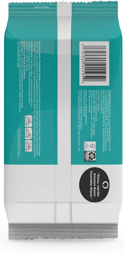 Amazon Basics Flushable Adult Toilet Wipes, Fragrance Free, 42 Count (Pack of 8) (Total 336 wipes) (Previously Solimo)