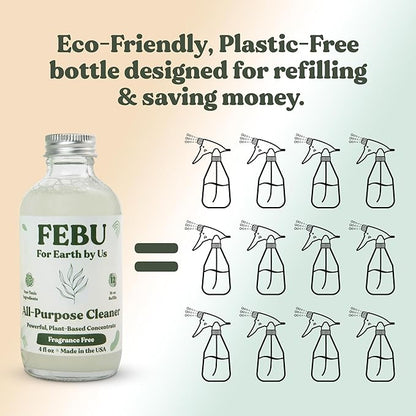 FEBU All Purpose Cleaner, Pure Eucalyptus, 4oz | Powerful Natural Cleaner Concentrate With Essential Oils | Makes 192 Fl Oz of Multipurpose Spray | Plant-Based, Human Safe Ingredients | Plastic Free
