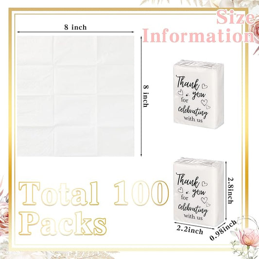 100 Pcs Wedding Facial Tissues Welcome Bags Mini Pocket Tissues Travel Size Wedding Favors for Guests 3 Ply Thank You for Celebrating with Us Celebration Graduation (Minimalist)