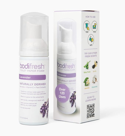 Toilet Paper Foam, Plant-Based w. Aloe & Vitamin E, Hypoallergenic, Flushable, 120+ Uses per Bottle - Lavender
