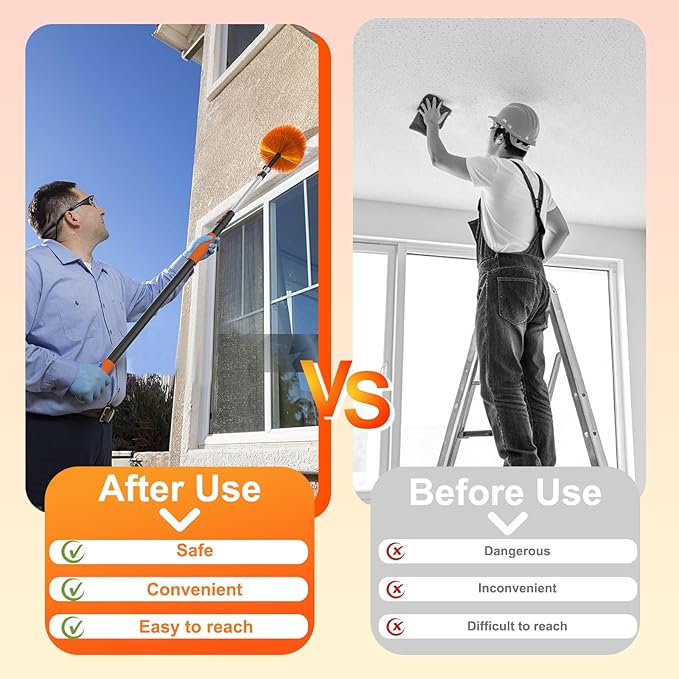 20FT Reach Cobweb Duster with Extension Pole, Spider Web Brush for Cleaning Extendable, Professional Ceiling and Corner Dusters for Outdoor Indoor Use