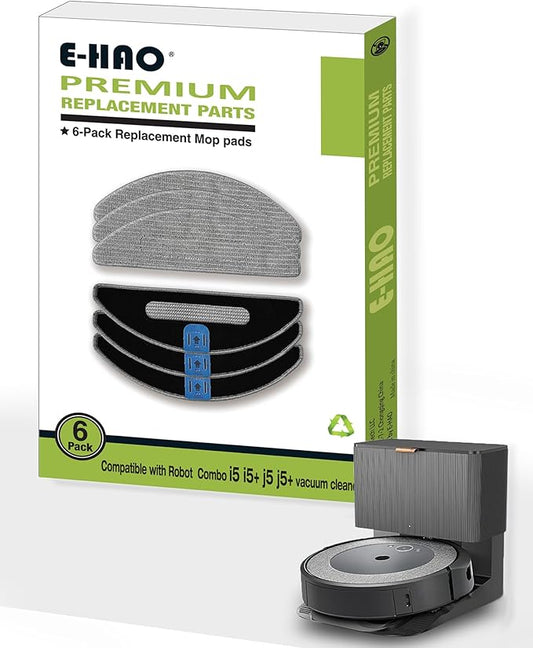 6 Pack Vacuum Replacement Part Mopping Pads Compatible for iRobot Roomba Combo j5, j5+, i3, i3+, i5, i5+, i8, i8+ Model. Washable and Reusable Microfiber Cleaning Refill Mopping Pad Accessories