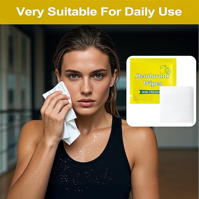 200 Pcs Deodorant Wipes Bulk, Individually Wrapped Antiperspirant Wipe, Mini Personal Cleansing Wipes for Travel, Sweat Body Wipe for Women Men Sports Cleanse Skin Excessive Sweating (Lemon)
