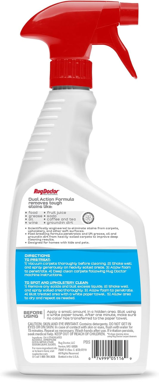 Rug Doctor Spot + Pretreat Dual Action Cleaner, 24 oz, Scientifically Formulated, Removes Tough Stains & Loosens Embedded Dirt, For Use On Soft Surfaces