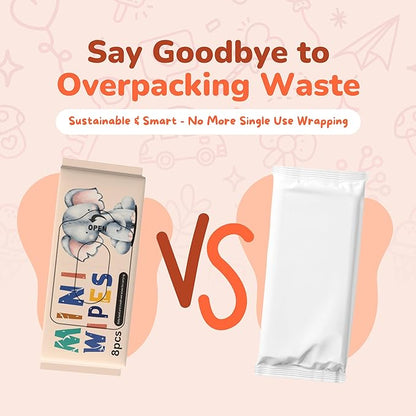 Mini Wet Wipes - Alcohol & Fragrance Free, Safe for Babies & Kids - 24 Bags Total 192 Wipes (Sunset Elephant)