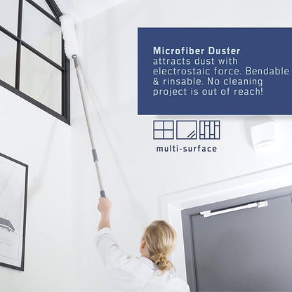 Ultimate Cleaning System Kit - Wet Flat Floor Mop, Rubber Brush, Microfiber Duster, Window Cleaner w/ Squeegee, 2 Microfiber Cloths and 2 Dish Sponges