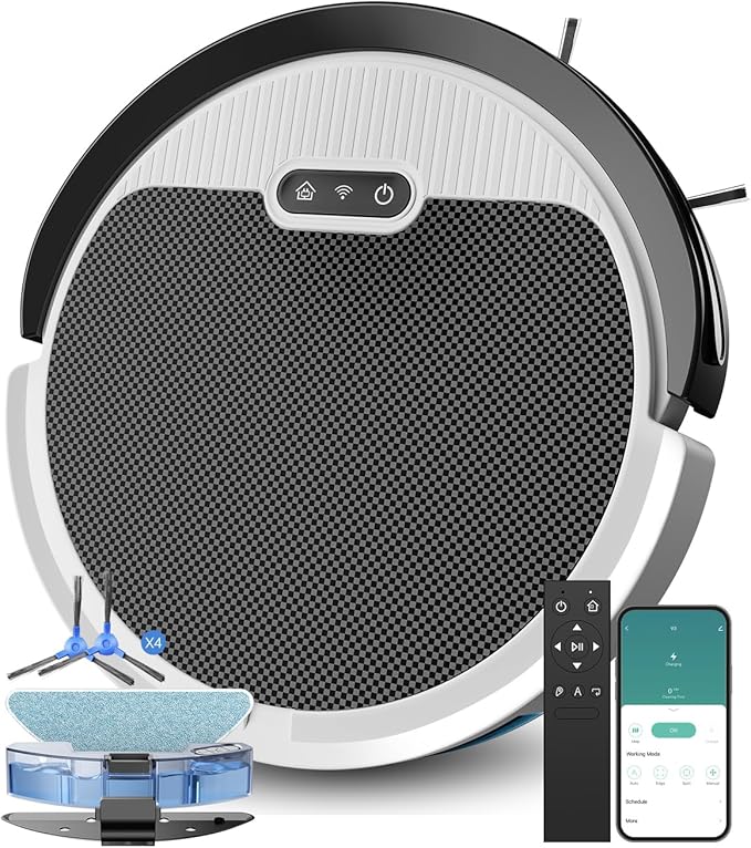 V3 2 in 1 Robot Vacuum and Mop Combo，5000Pa Suction, Works with 2.4G WiFi/Alexa/App/Remote Control, Schedule Cleaning, Automatic Self-Charging, Ideal for Pet Hair, Hard Floor and Carpet