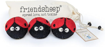 Wool Dryer Balls by Friendsheep 3 Pack XL Organic Premium Reusable Cruelty Free Handmade Fair Trade No Lint Fabric Softener Ladybug Trio