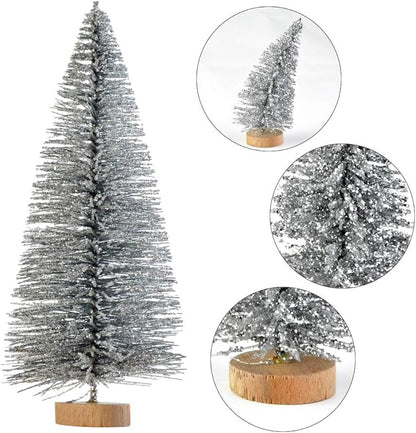 Yookat 40Pcs Mini Pine Trees Artificial Mini Trees with Wood Base Sisal Trees Bottle Brush Trees Assorted Color for Christmas Decoration Winter Ornaments DIY Crafts (Multicolor)
